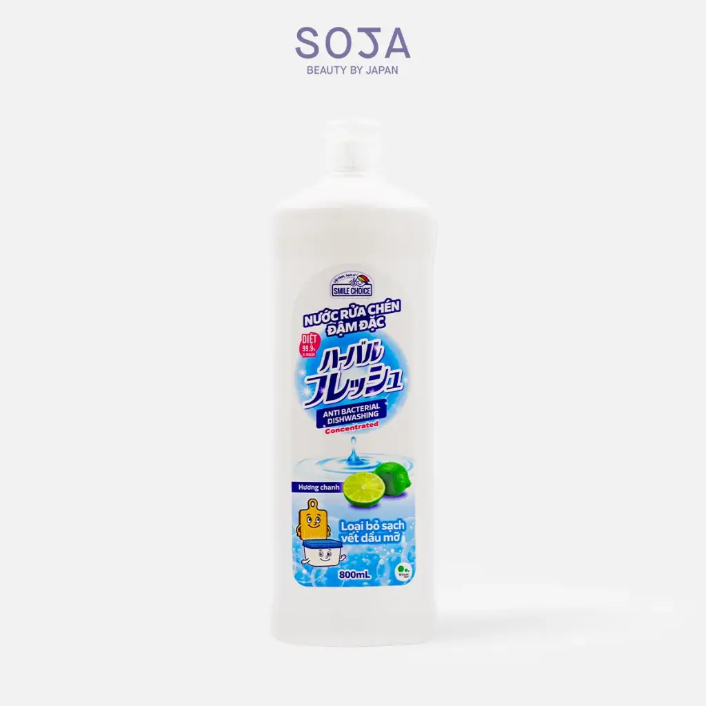 Nước rửa chén đậm đặc diệt khuẩn Hương Chanh 800ml Smile Choice Concentrated Antibacterial Dishwashing Green