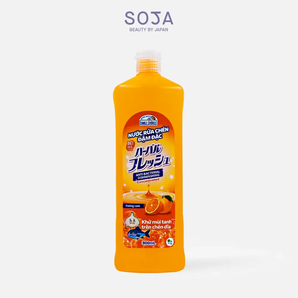 Nước rửa chén đậm đặc diệt khuẩn Hương Cam 800ml Smile Choice Concentrated Antibacterial Dishwashing Orange